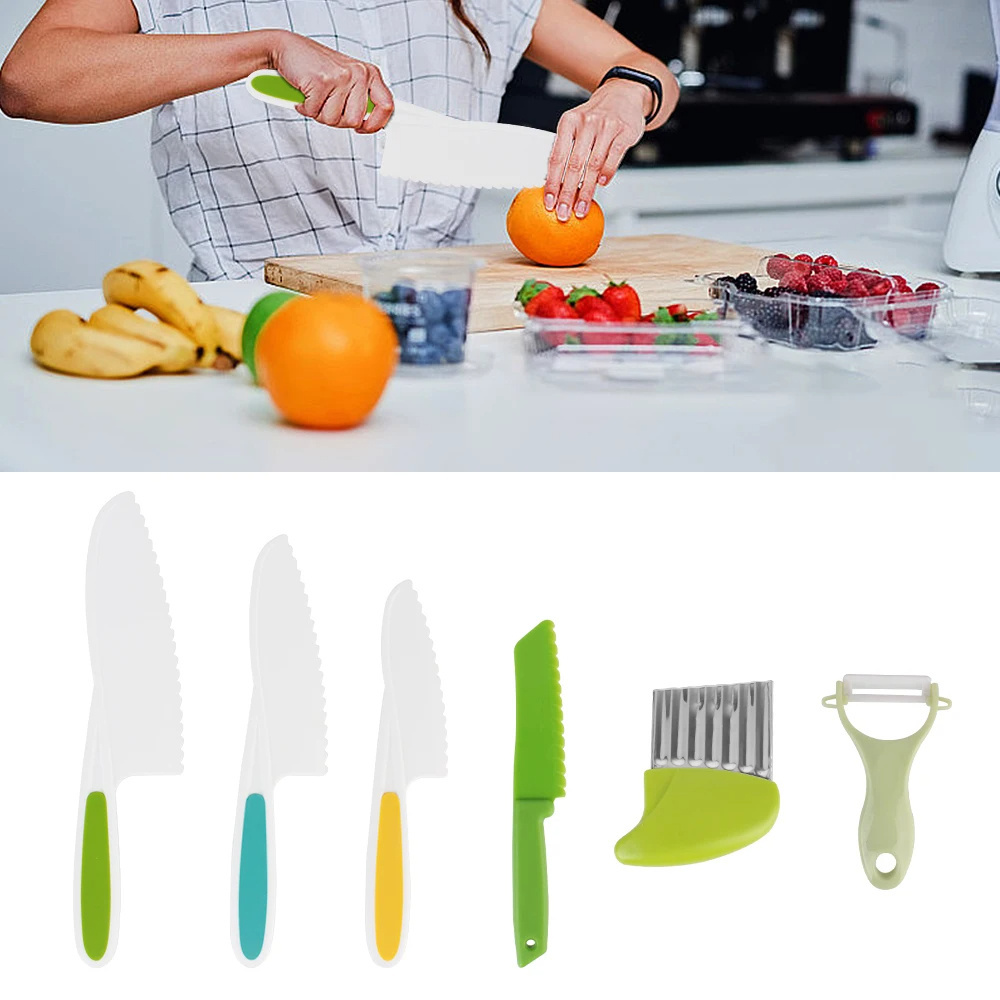 6Pcs Peeler Safe Kitchen Supplies Plastic Fruit Knives to Cut Fruits Kids Cooking Cutter Set Potato Crinkle Cutter Kids Knife