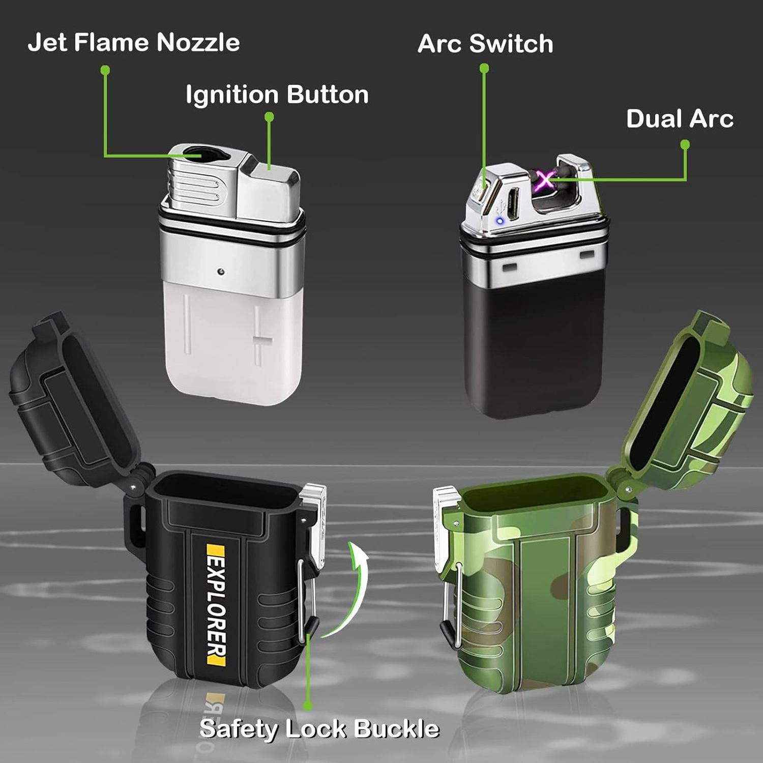 Flameless Plasma Lighter Waterproof Torch Lighter Dual Arc Butane Electric Lighter USB Rechargeable