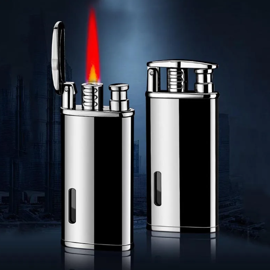 Windproof Lighter Red Flame Butane Gas Straight Creative Gift Men's Gadget Creative Portable Cigarette Lighter Private Custom