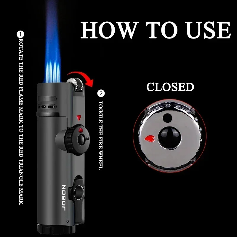 JOBON Inflatable Gas Butane Inflatable Gift Cigar Lighter 4 Torch Jet Windproof Lighter Metal Grinding Wheel Flint Lighter