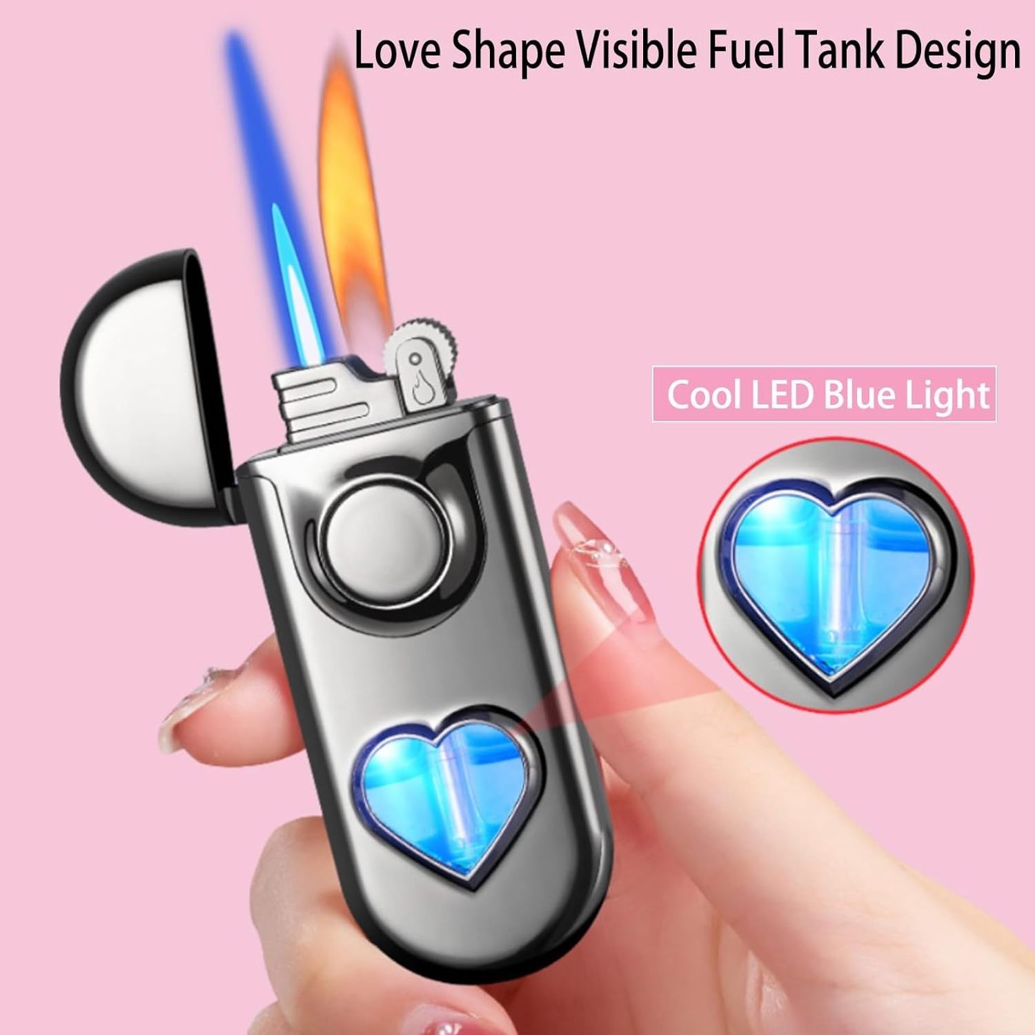 Torch Lighter Dual Flame Flint Stone, Windproof Lighter With Visible Gas Window, Soft Flame and Jet Flame Refillable Butane