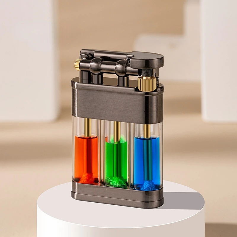 Metal Retro Old Style Wind proof Kerosene Lighter Creative Three Color Transparent Oil Warehouse Outdoor Use Tools or Gifts