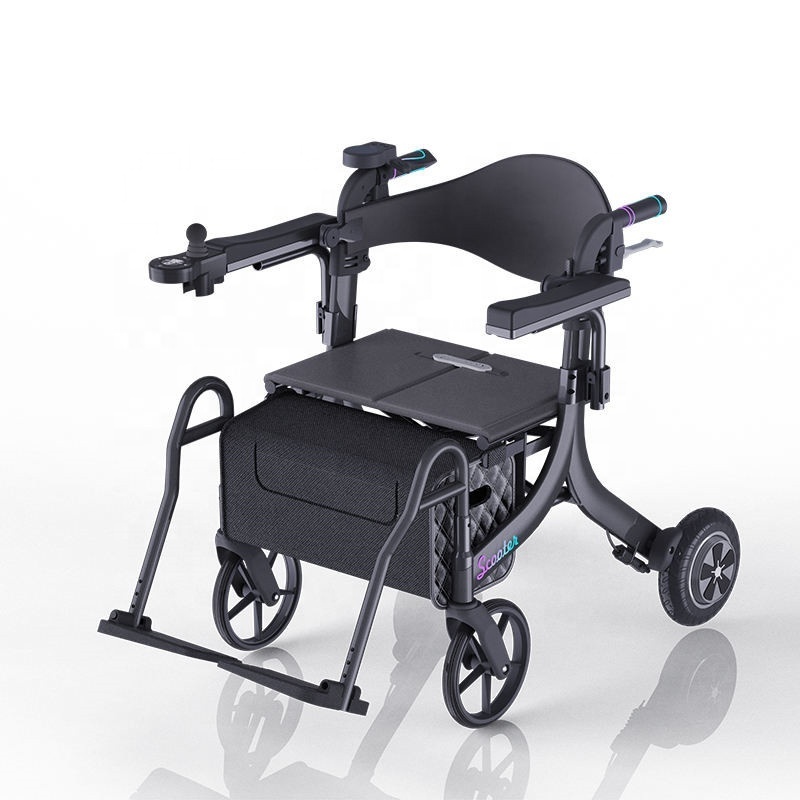 Folding Adjustable Electrical Lightweight Walker Rollator Power Rollator Wheelchair Multifunctional Mobility Walker Rollator