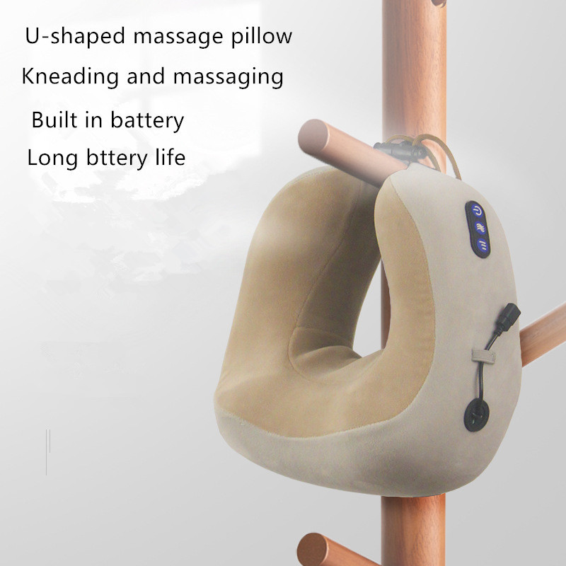 Factory Custom Logo Portable Neck Rest Cushion U Shape Memory Foam Travel Neck cervical Massage Pillow with Heat Compression