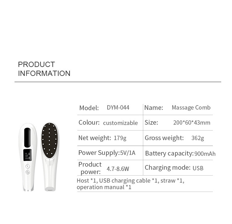 EMS Head Massager Hair Growth Comb Anti Hair Loss Red Light Therapy Vibration Hair Growth Brush Waterproof Scalp Massager