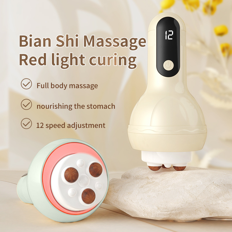 New Electric Moxibustion Therapy Natural Bian Stones LED Hot Compress Massager Belt Red Light Abdominal Kneading Instrument