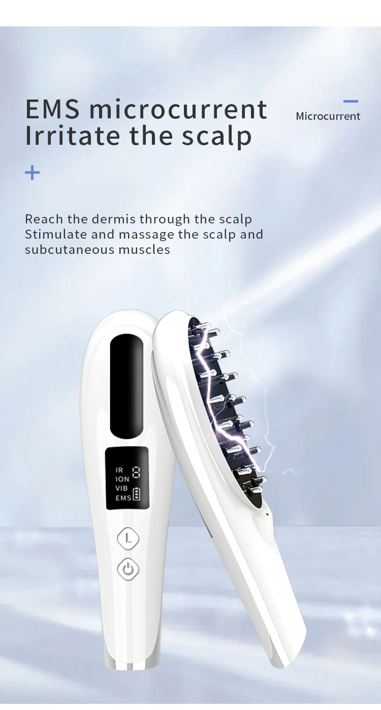 EMS Head Massager Hair Growth Comb Anti Hair Loss Red Light Therapy Vibration Hair Growth Brush Waterproof Scalp Massager