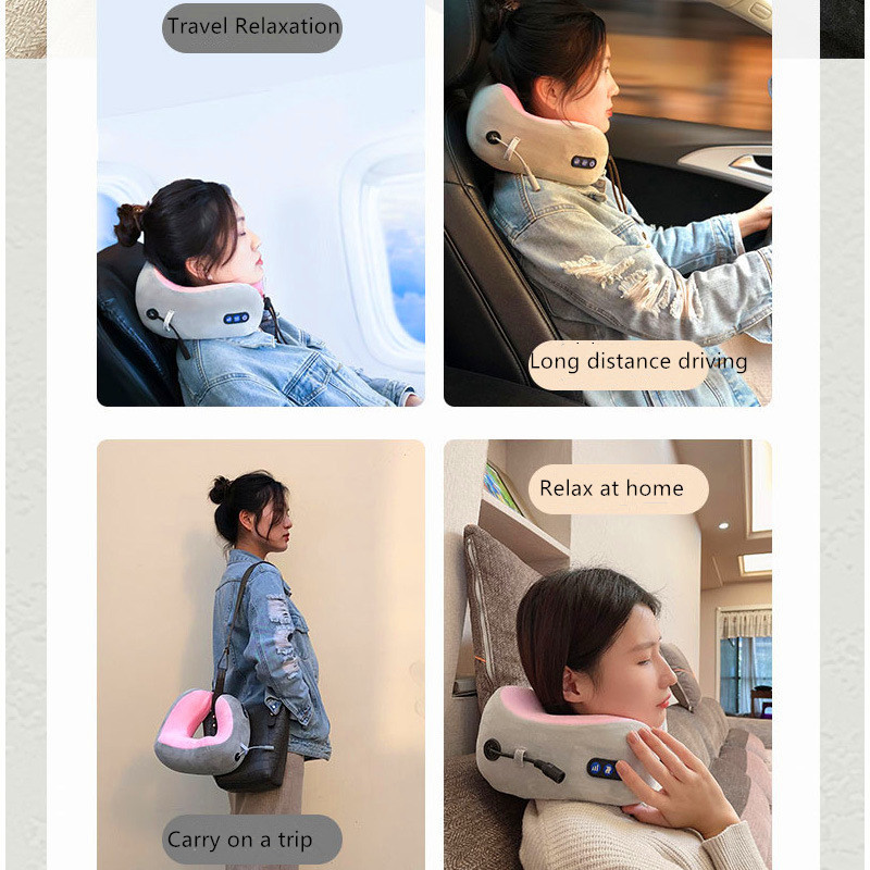 Factory Custom Logo Portable Neck Rest Cushion U Shape Memory Foam Travel Neck cervical Massage Pillow with Heat Compression