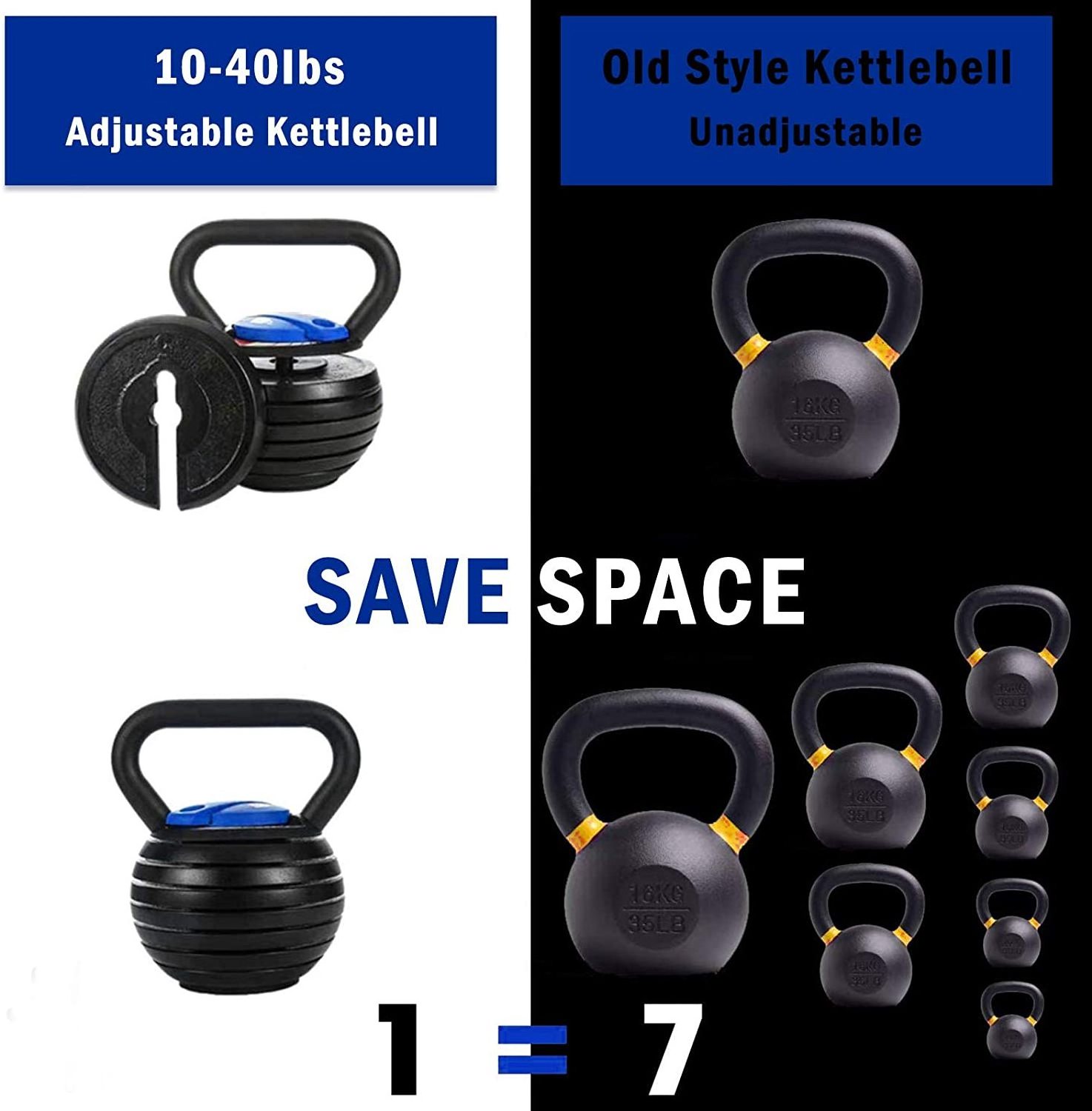 Adjustable Kettlebell 40 LBS, Weight Adjustable at 10 15 20 25 30 35 40 lb, Cast Iron Kettlebell Made For Women Men Exercise