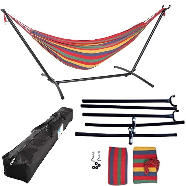 Outdoor Folding Garden Hanging Bed, Hammock Chair & Rope, Swing w/ Metal Frame Stand