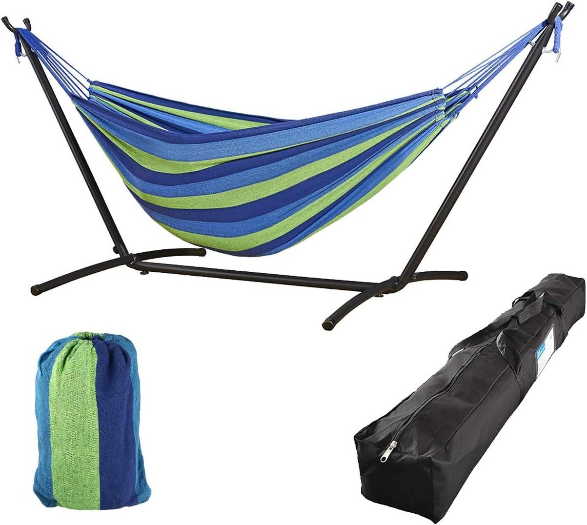 Double Hammock with Stand Heavy Duty Freestanding Hammock Patio Hammock Bed Portable with Carrying Bag