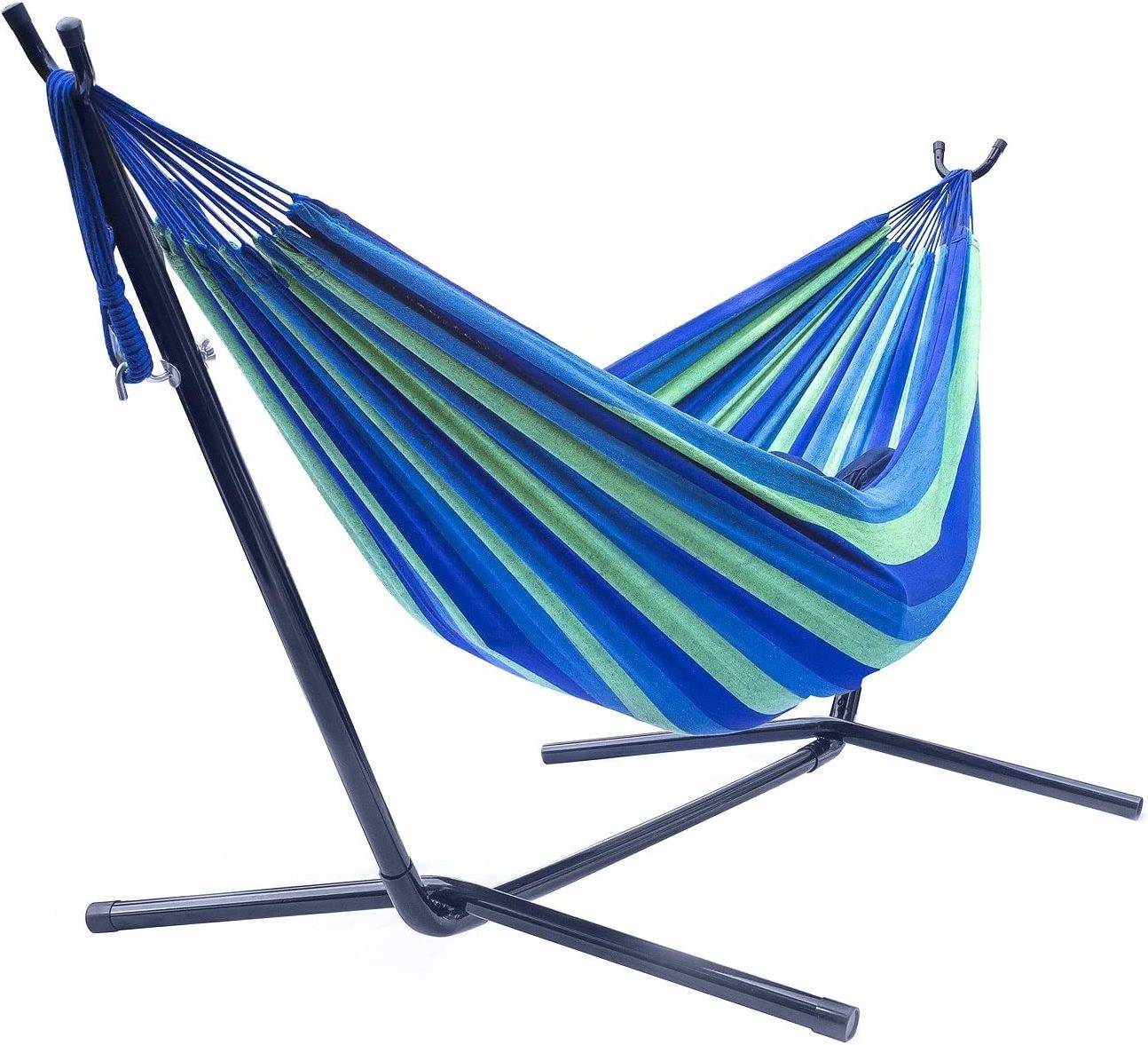 Portable Hammock Stand Folding, Outdoor Camping Traveling Cotton Hammock With Adjustable Steel Stand