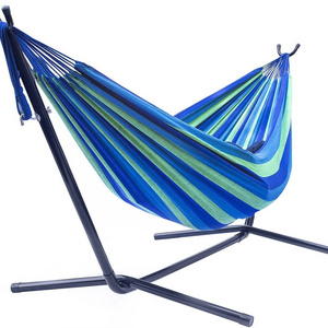 Portable Hammock Stand Folding, Outdoor Camping Traveling Cotton Hammock With Adjustable Steel Stand