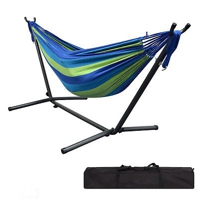 Portable Hammock Stand Folding, Outdoor Camping Traveling Cotton Hammock With Adjustable Steel Stand