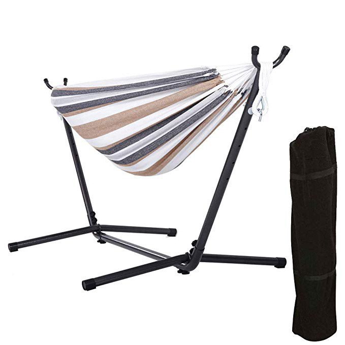 Metal hammock stand and 2 Person Cotton Double Hammock Bed w/Carrying Bag, Desert Stripes