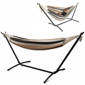 Metal hammock stand and 2 Person Cotton Double Hammock Bed w/Carrying Bag, Desert Stripes