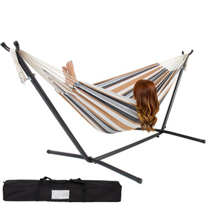 Hammock Swing Chair With Stand, Brazilian-Style Cotton Double Hammock Bed with Stand for 2 Persons Up to 450 Pounds