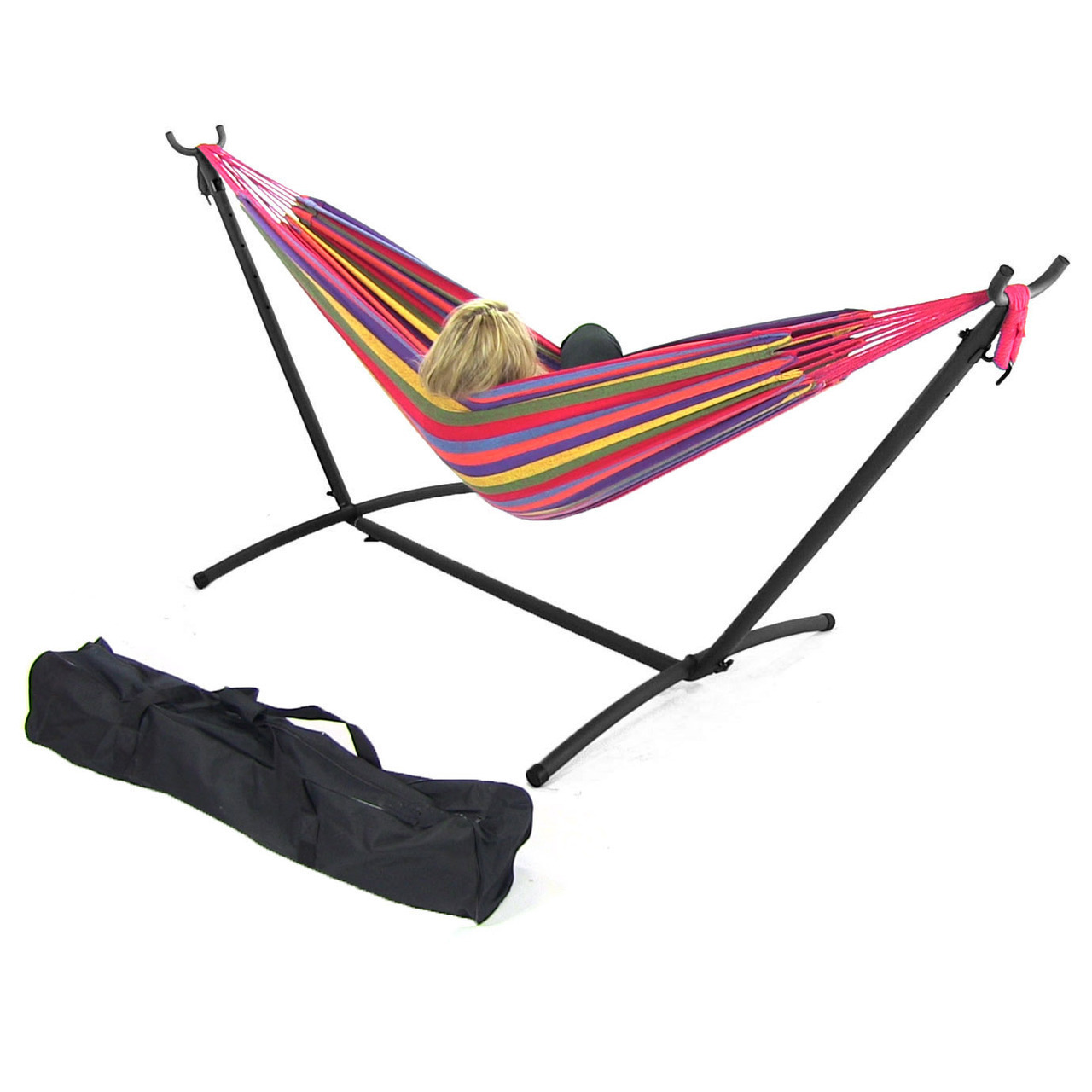 Portable Stand Hammock 2 Person Sleeping Space Saving with Carry Bag Fabric Hammock with Stand for Indoor Outdoor Use