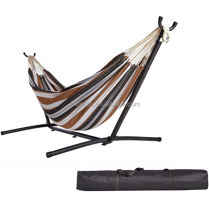 9Ft Double Hammock with Space Saving Steel Stand, Camping Hammock with 440-pound Large Capacity (Stand Included)