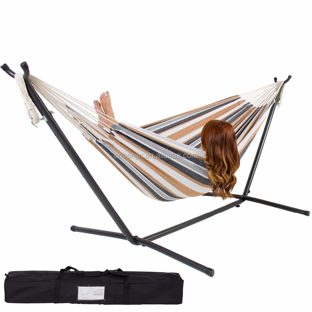 Double Hammock With Space Saving Steel Stand Includes Portable Carrying Case, Desert Stripe