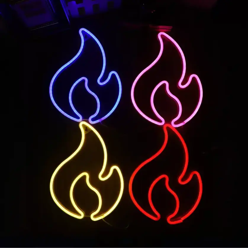 Fire Shaped Hanging Usb Battery Operated Neon Night Lights Led Flame Sign For Wall Kids Gaming Room Party Bar Decoration