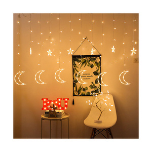 Stars and Moon Curtain Lights Christmas Festival ins Decorative String Six Big Small Led