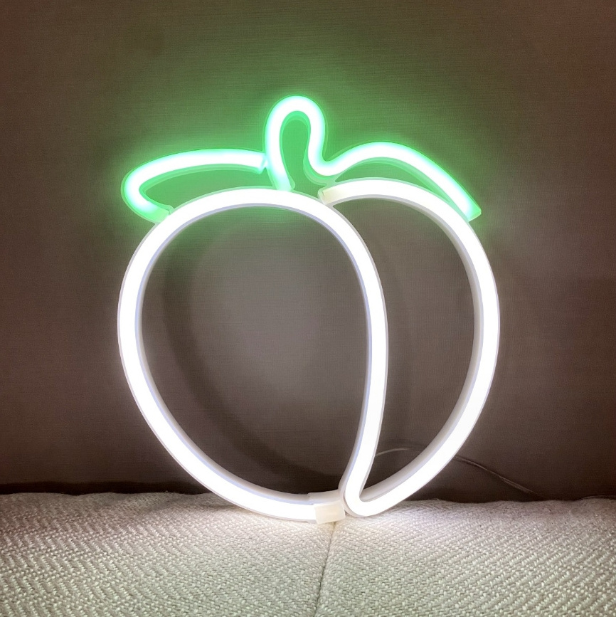 Cute Fruit Hanging Neon Light USB Powered Night Lamp Led Peach Signs For Wall Kids Room Hotel Party Bar Decoration