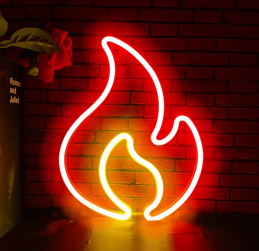 Fire Shaped Hanging Usb Battery Operated Neon Night Lights Led Flame Sign For Wall Kids Gaming Room Party Bar Decoration