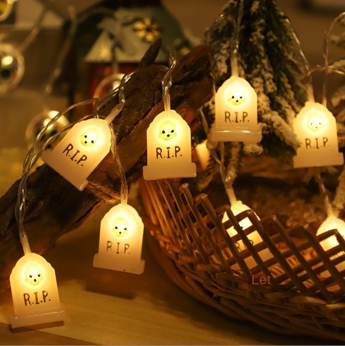 Party Props Hanging Bat Ghost Battery Operated Decorative Led String Lights For Halloween Holiday Room Outdoor Decoration