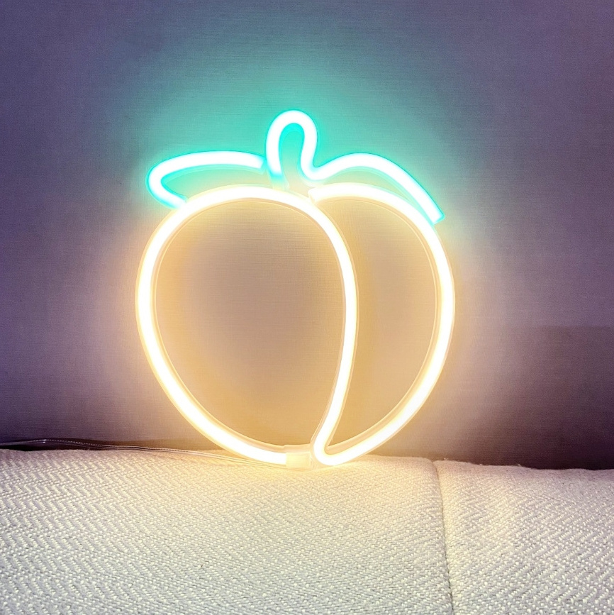 Cute Fruit Hanging Neon Light USB Powered Night Lamp Led Peach Signs For Wall Kids Room Hotel Party Bar Decoration