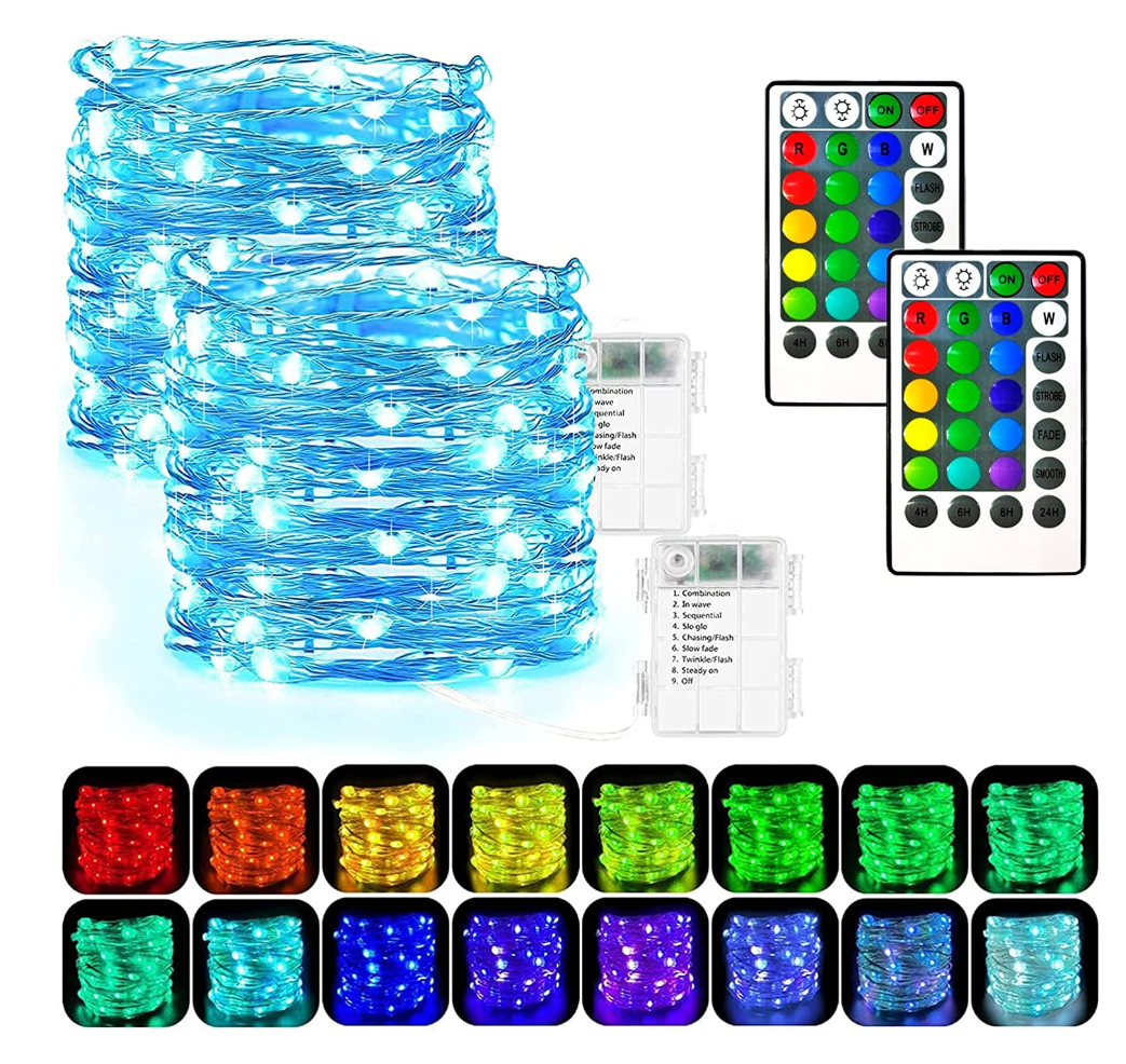 Outdoor 16 Color Changing Lights Battery Powered Usb Waterproof Christmas Copper Wire Remote Control Rgbw Led String Light