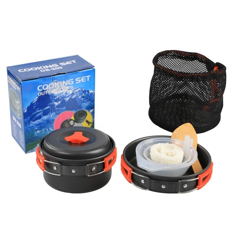 Aluminum Camping Cookware Set Mess Kit Backpacking Gear Cooking Equipment Stackable Portable Non Stick Pot Pan Cook