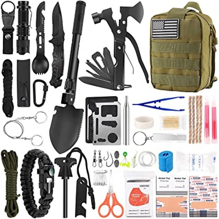 Camping Accessories Emergency Survival Kit and First Aid Kit 142Pcs Professional Survival Gear and Equipment