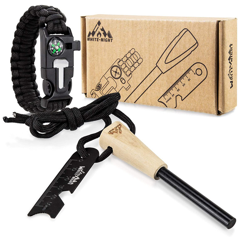 Camping Accessories Survival  Fire Starter Ferro Rod Flint Fire Starter Kit with Multi Tool Striker Bracelet for Camping