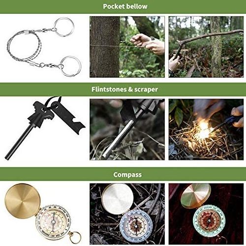 Survival Gear Kit 17 in 1 Professional Survival Gear Tool Emergency Tactical First Aid Equipment Supplies Survival Kits