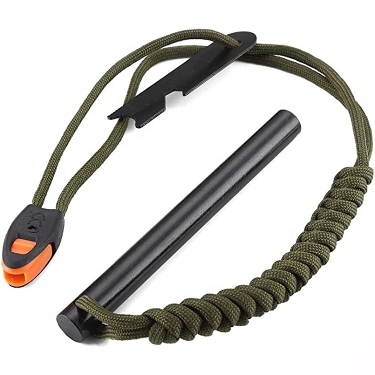 8mm Thick Fire Starter Ferro Rod with Striker and Para cord Wrist Lanyard Waterproof Flint Fire Steel Survival Lighter