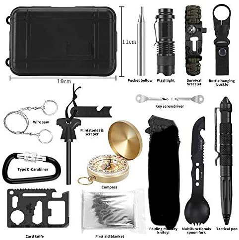 Survival Gear Kit 17 in 1 Professional Survival Gear Tool Emergency Tactical First Aid Equipment Supplies Survival Kits