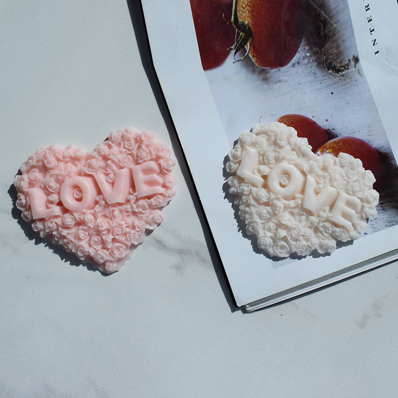 BS314 DIY Handmade Candle Valentine's Day LOVE Rose Heart Silicone Soap Molds Hearts Resin Molds Candle Silicone Mold