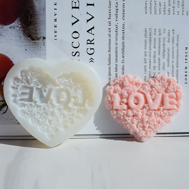 BS314 DIY Handmade Candle Valentine's Day LOVE Rose Heart Silicone Soap Molds Hearts Resin Molds Candle Silicone Mold