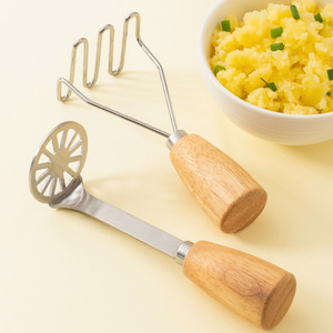 Besafe Kitchen stainless steel Potato and Vegetable Masher with wooden handle for Avocado fruit baby food masher