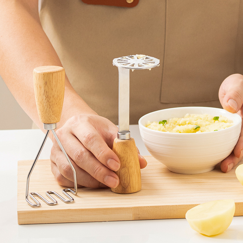 Besafe Kitchen stainless steel Potato and Vegetable Masher with wooden handle for Avocado fruit baby food masher