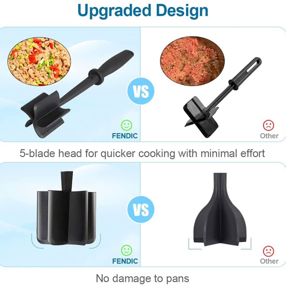 Besafe Heat Resistant Kitchen Heavy Duty Ground Beef Potato Smasher Food Meat Chopper Hamburger Masher Tool