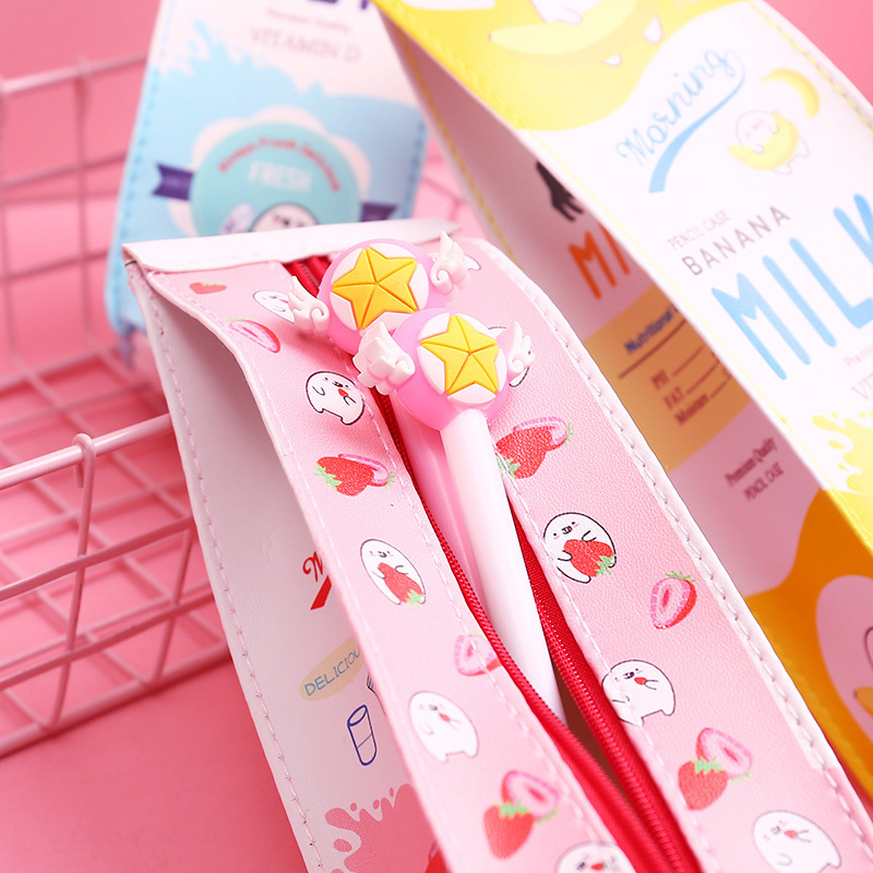 Besafe Novelty Large Capacity PU leather Milk Carton Box Pencil Cases Cosmetic Bag Pencil Pen case Stationery Bag Pouch