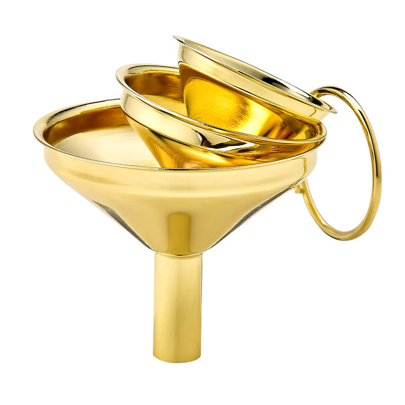 Besafe 3pcs Food Grade Stainless Steel Kitchen Small Mini Metal Gold Food Funnel for Filling Bottles Kitchen Use