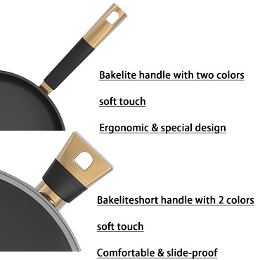 BESCO OEM Classical Elegance series 24cm Aluminium Alloy Black korean bbq grill nonstick pan Bakelite handle with silicone part