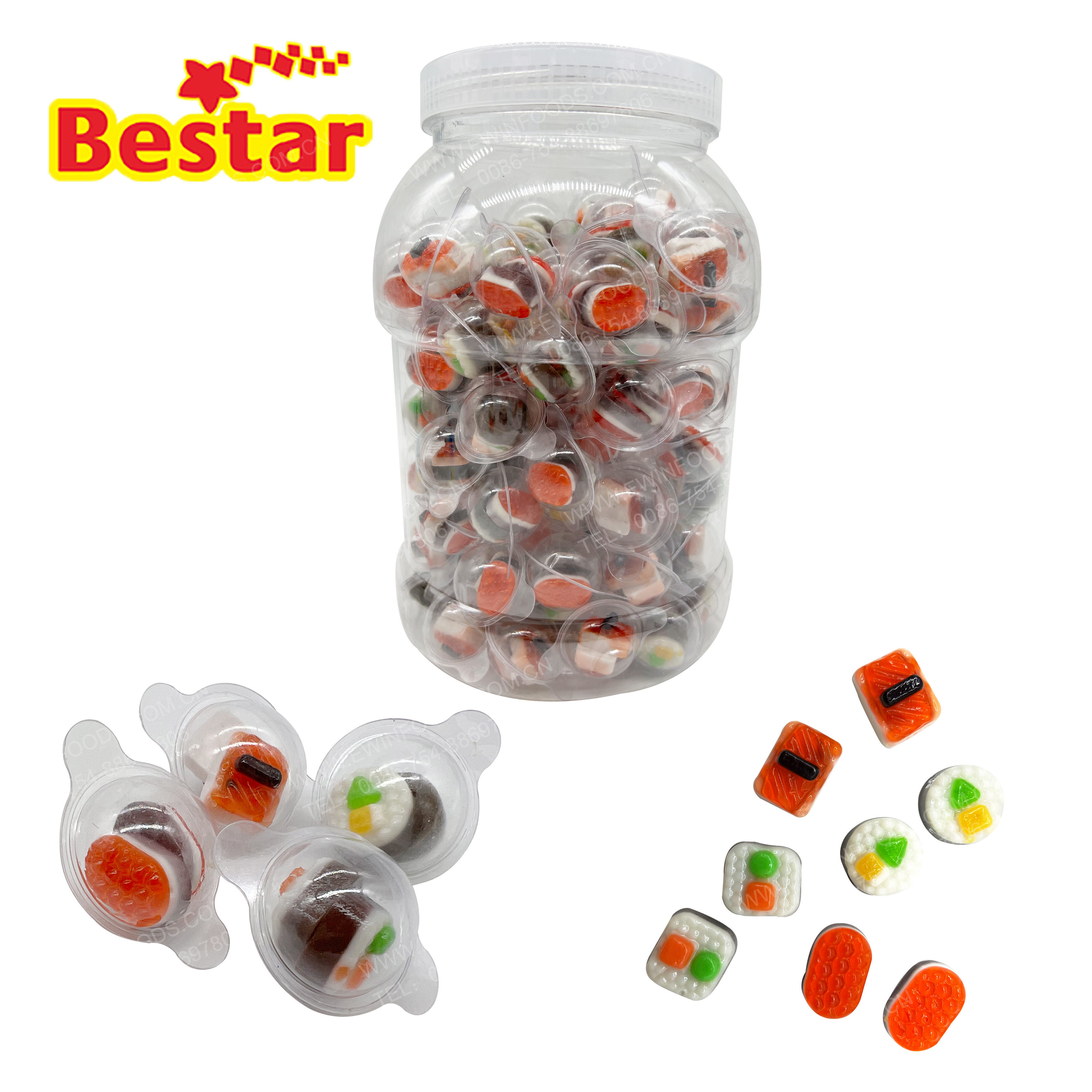 Sushi candy mini assorted shapes gummy jelly candy in big jar 120pcs Japan snacks food round ball shape gummy candy