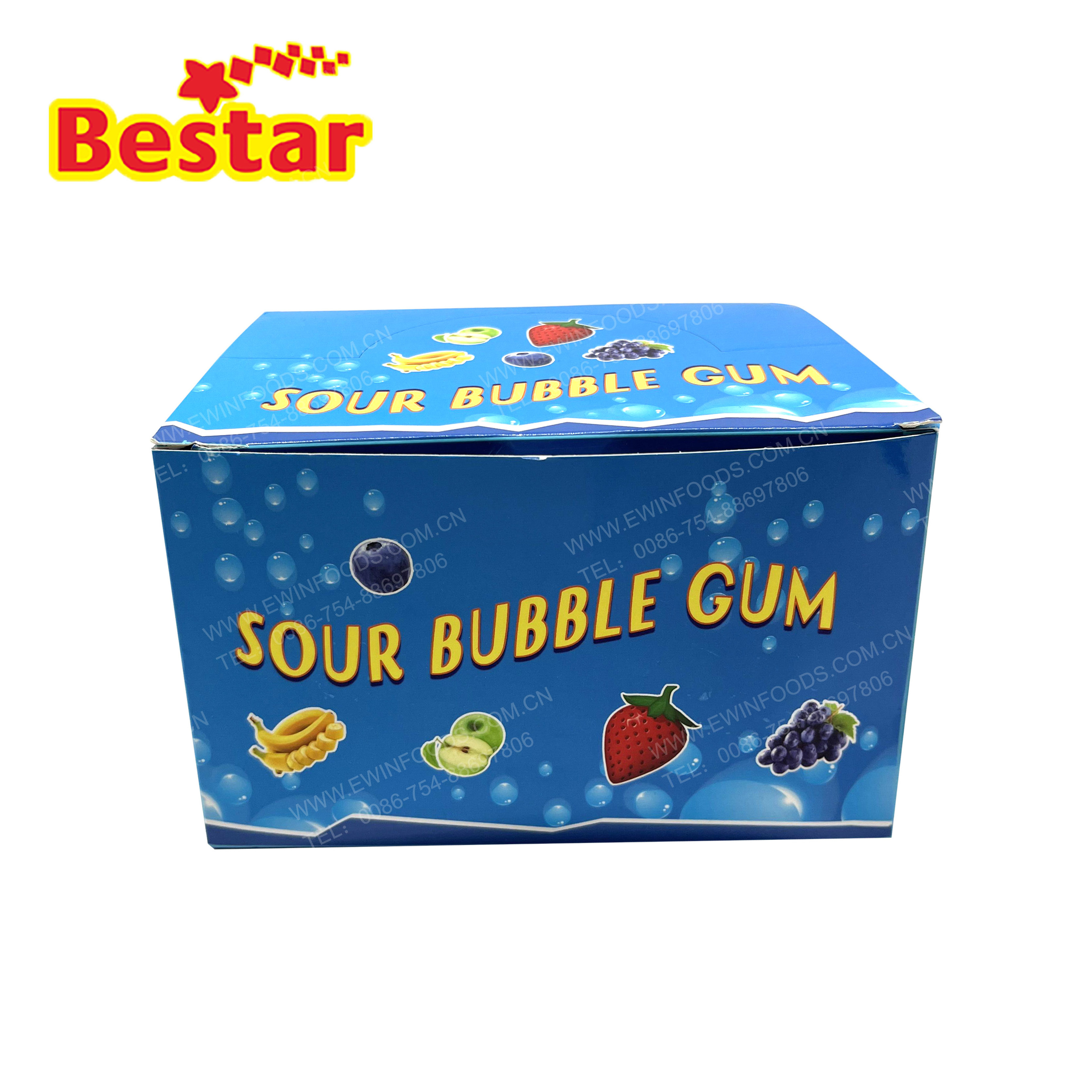 Wholesale custom fruit sour bubble gum in small case apple banana flavor gum with sour powder Halal ball shape gum