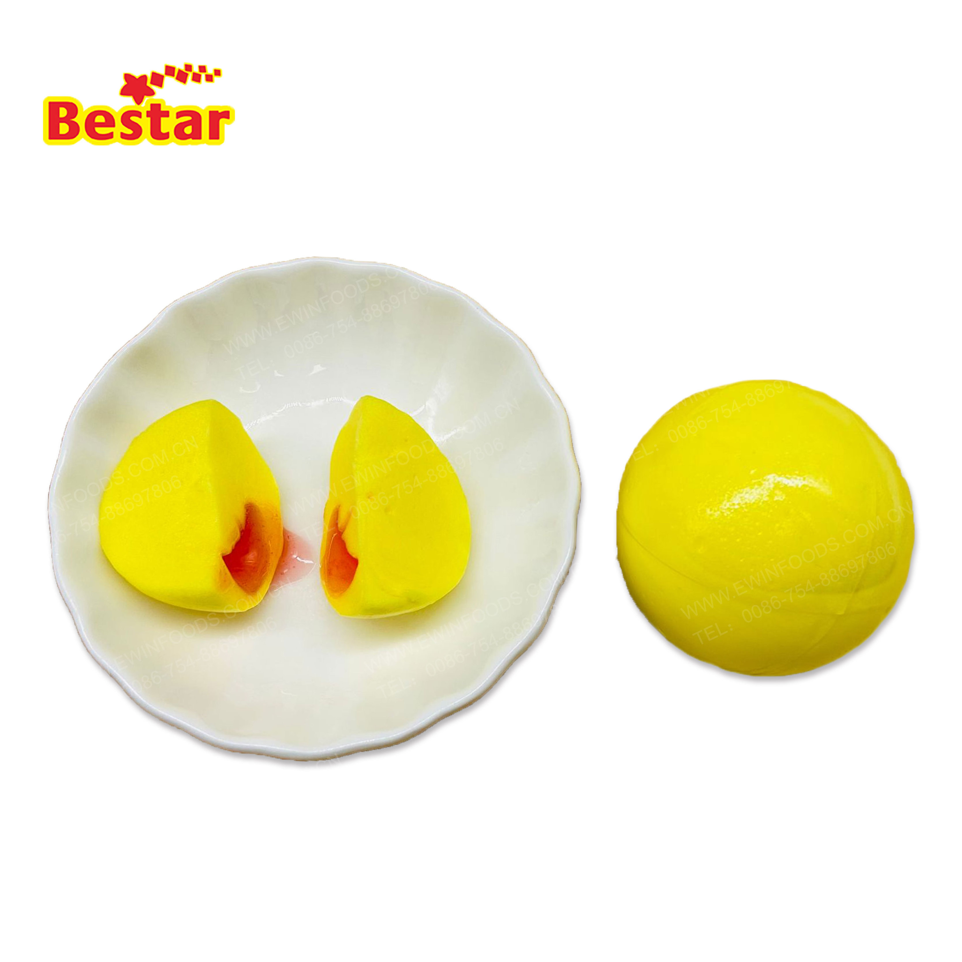 High quality cheap price cartoon ball shaped gummy candy soft ball candy with filling fruit Jam trolli gummy candy