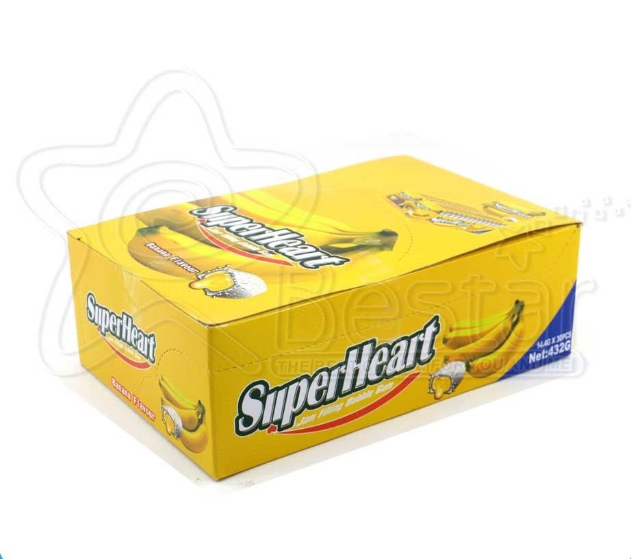 Super Heart Banana Flavor Square-Shaped Fruity Bubble Gum Filling with Jam