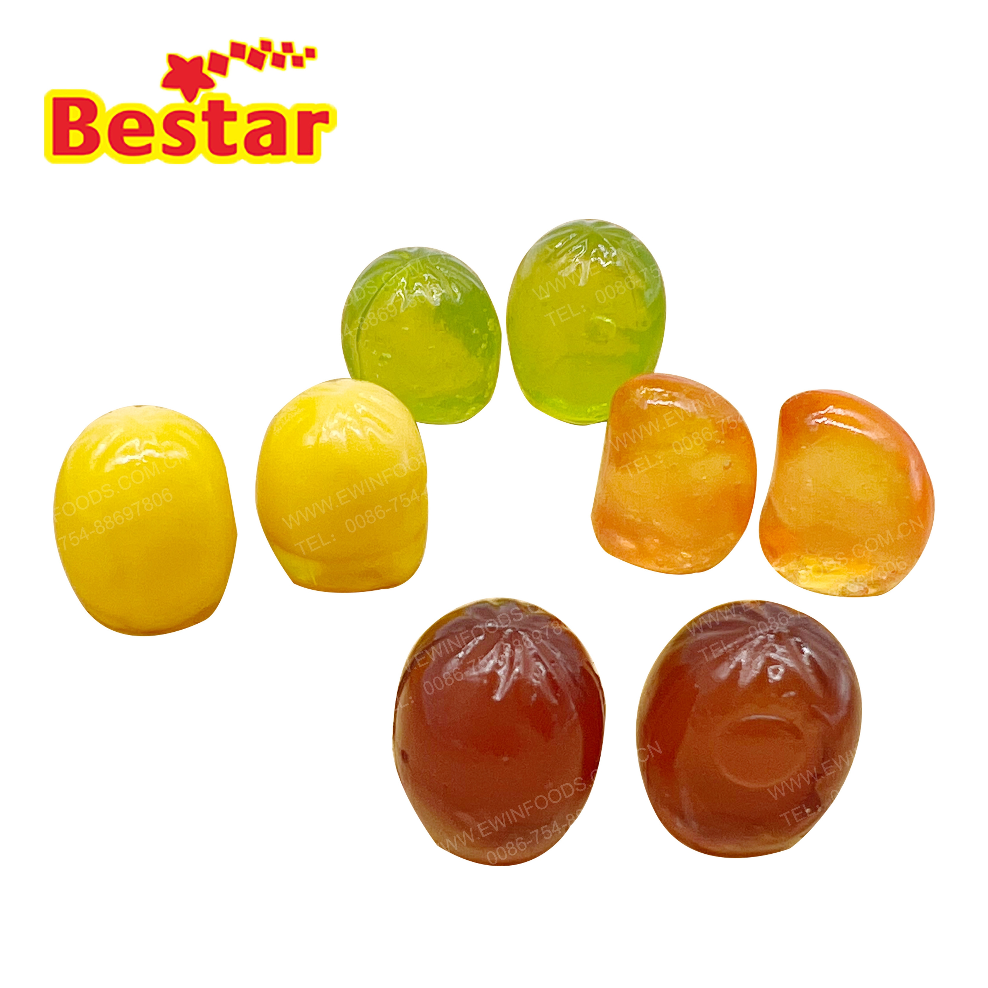 Peeled fruit gummy candy sour soft candy peelable gummi mango peach grape flavor gummy candy